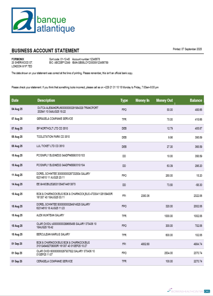 Download Banque Atlantique business firm statement Word and PDF format Photoshop template